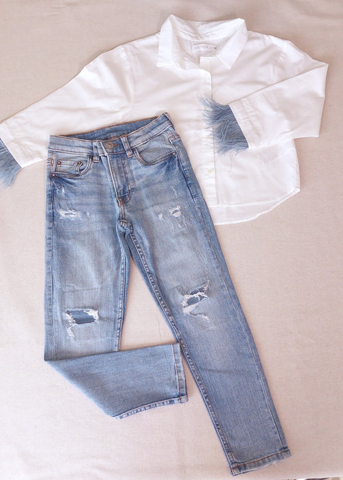 ZARA חולצה קצרה עם שרוולי נוצות