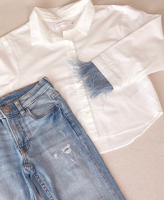 ZARA חולצה קצרה עם שרוולי נוצות
