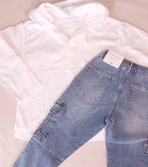 ZARA Boy's Outfit Hooded Shirt & Cargo Jeans