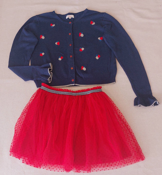 Girl's Outfit CATIMINI Knit Cardigan & PETIT BATEAU Polka Dot Tulle Skirt