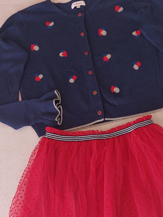 Girl's Outfit CATIMINI Knit Cardigan & PETIT BATEAU Polka Dot Tulle Skirt
