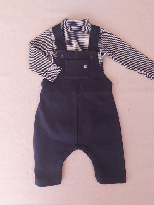 PETIT BATEAU Baby Set - Fleece Overalls & Milleraies Roll-Neck Bodysuit