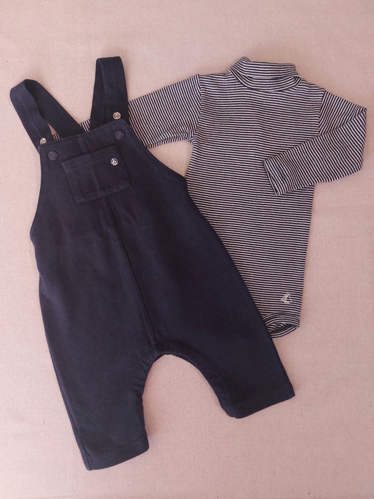 PETIT BATEAU Baby Set - Fleece Overalls & Milleraies Roll-Neck Bodysuit