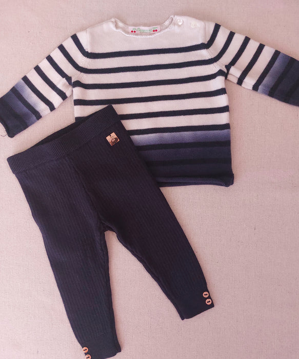 Baby Girl Knit Set - BONPOINT Striped Sweater & CARREMENT BEAU Leggings