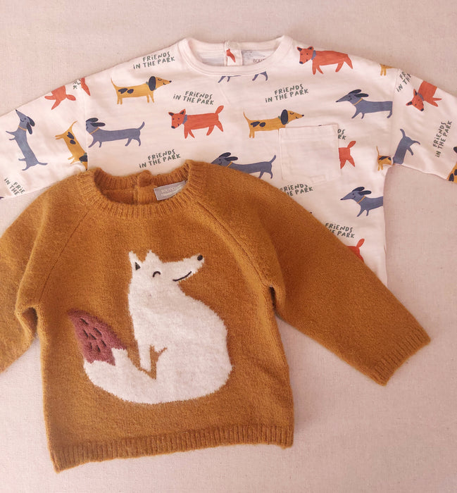 BOUT’CHOU Baby Set Printed T-Shirt & Intarsia Knit Sweater
