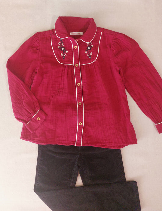 MONOPRIX KIDS Girls’ Set - Embroidered Blouse & Corduroy Trousers