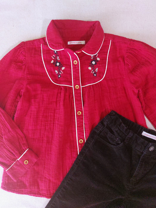 MONOPRIX KIDS Girls’ Set - Embroidered Blouse & Corduroy Trousers