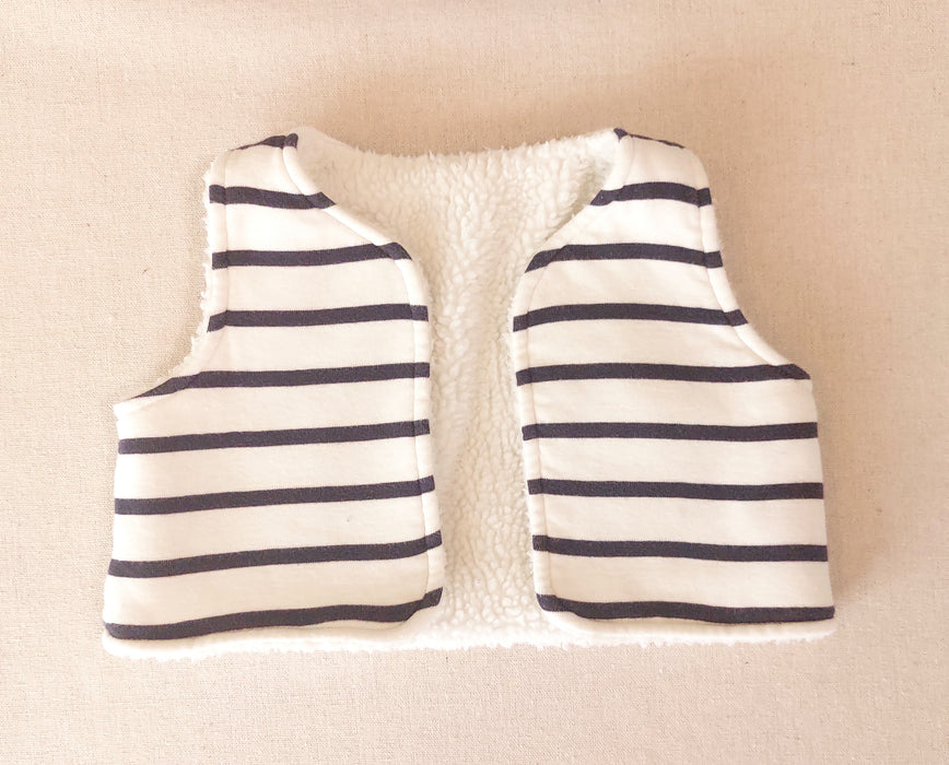 PETIT BATEAU Babies' sleeveless striped cotton and sherpa cardigan
