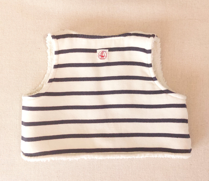 PETIT BATEAU Babies' sleeveless striped cotton and sherpa cardigan