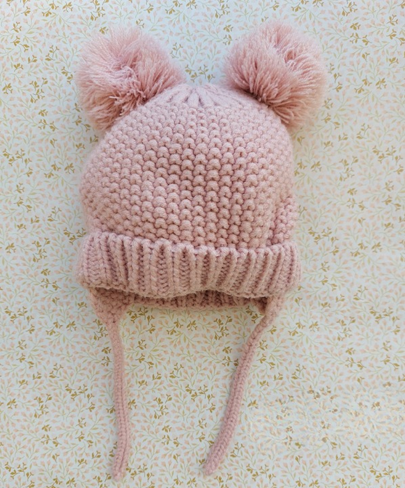 ZARA Knitted Baby Girl Hat with Pom-Poms
