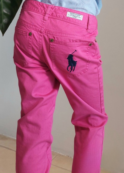 RALPH LAUREN Straight pink trousers with embroidered back pocket