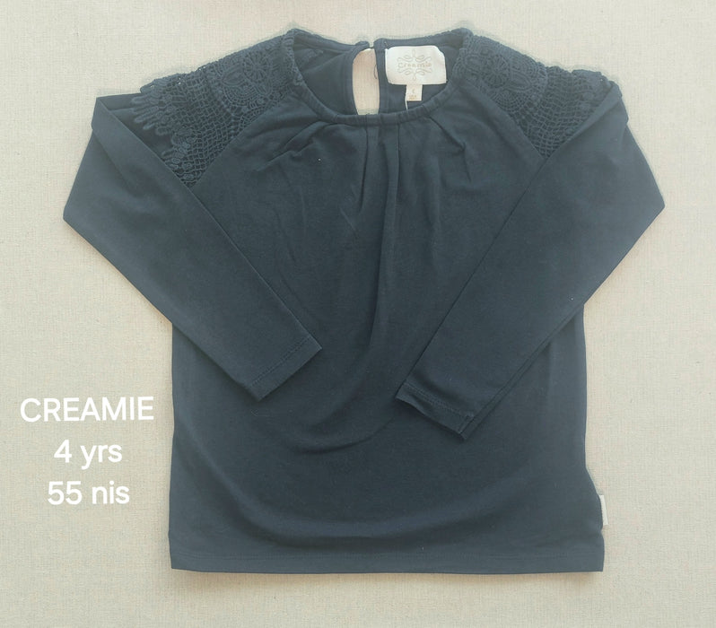 CREAMIE Navy T-shirt with lace shoulder details
