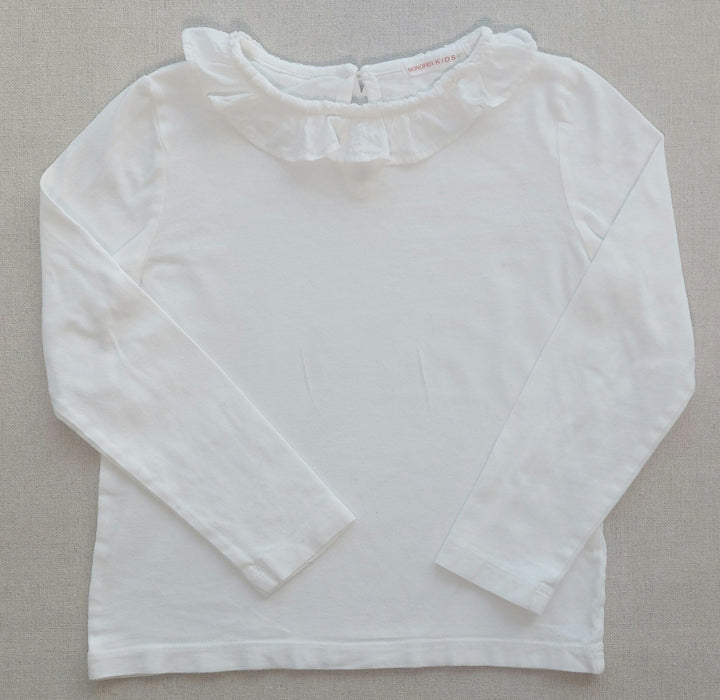 MONOPRIX KIDS White long-sleeve T-shirt with ruffled collar