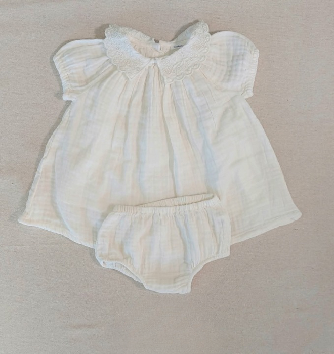BOUT'CHOU Textured baby dress with embroidered collar