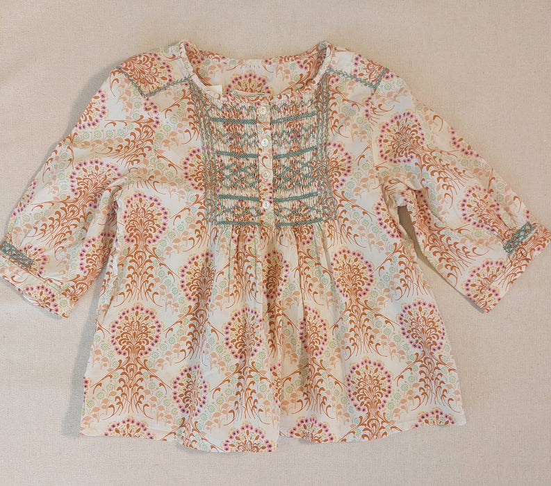 BONPOINT Blouse smocked and hand-embroidered in Liberty fabric