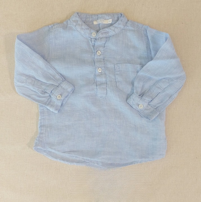 BOUT'CHOU Baby linen shirt with mandarin collar
