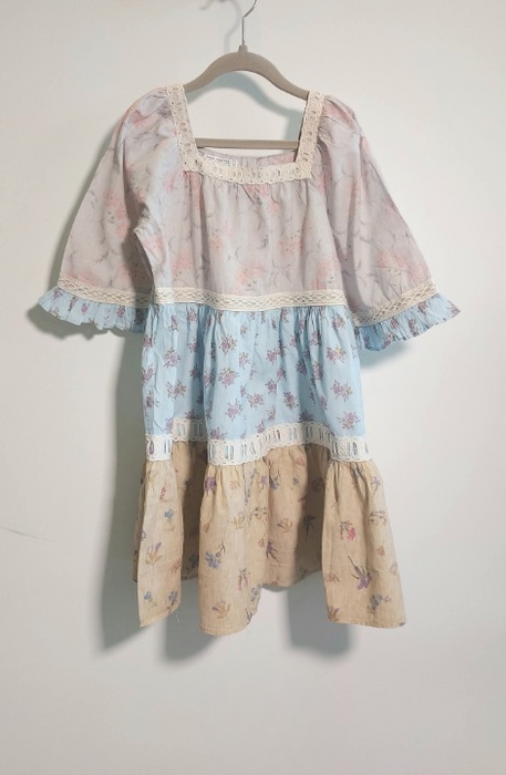 ZARA Girls’ floral patchwork dress with lace inserts