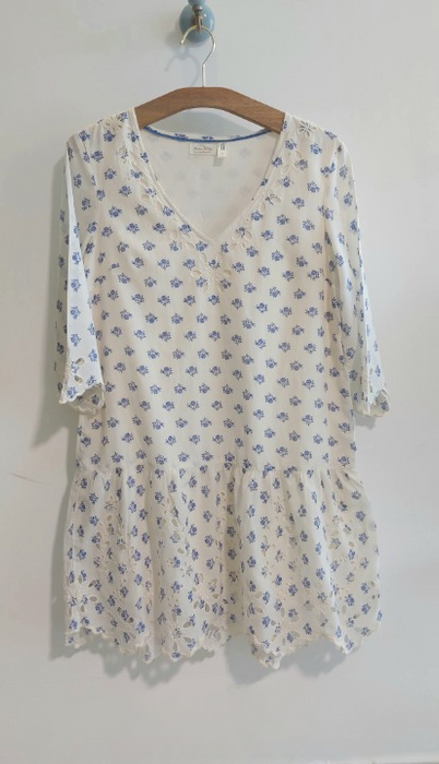 ANTHROPOLOGIE Printed midi dress with 3/4 sleeves and lace insert