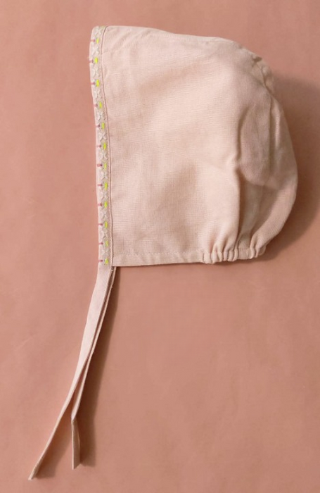BONPOINT Hand-embroidered linen baby summer bonnet