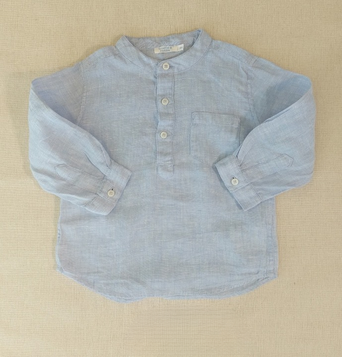BOUT'CHOU Baby linen shirt with mandarin collar