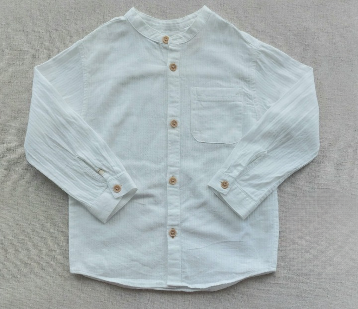 ZARA Boy White Linen Mandarin Collar Shirt